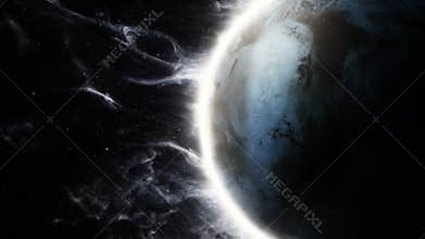 3D animation of an alien planet with amazing atmosphere