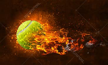 Tennis ball in fire