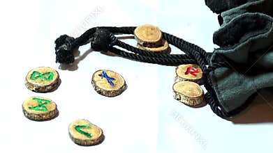 Slow shutter wooden runes with bag