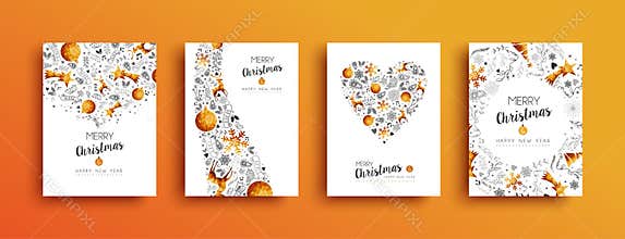 Christmas and New Year gold greeting card set
