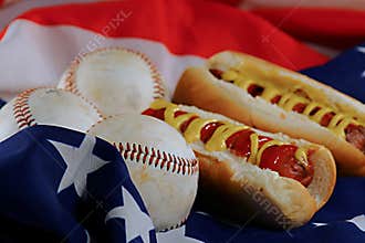 Hotdogs & Baseballs on an american flag
