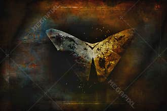 Colorful origami butterfly mixed with grunge texture