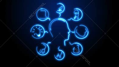 From a circuit board to a human head and brain. Technology. Loopable. Dolly out. Blue 4K