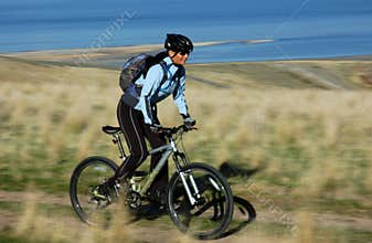Woman mountain biking