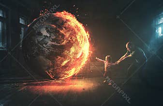 Burning earth and curious child