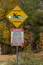Flash flood caution sign