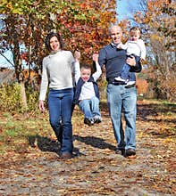 Happy family walking