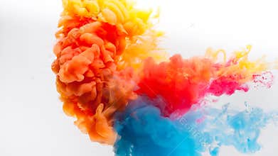 CGI Animated Reflected and less cropped version of Red, yellow and blue colors paint splash.