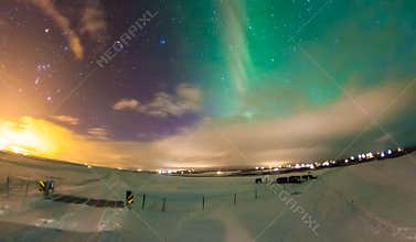 Aurora Borealis or better known as the The Northern Light in Golden Circle, Iceland