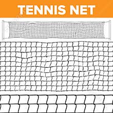 Tennis Net Pattern Vector. Volleyball Texture. Court Net Isolated. Horizontal Seamless. Rope Trap. Competition Game