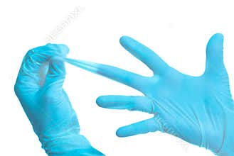 Hands with Blue Medical Gloves