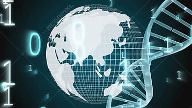 Globe with DNA model and binary codes