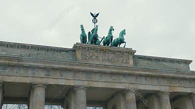 Slow Motion Close-up of horses at the Brandenburg Gate restoration. In the capital of Germany, Berlin. The concept of