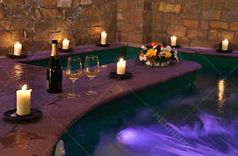 Spa with wine and candles