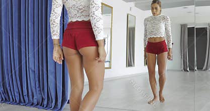 Woman dancing in class alone
