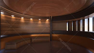 Three-dimensional color background for wooden TV studio 3d rendering