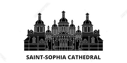 Ukraine, Kiev, Saint Sophia Cathedral flat travel skyline set. Ukraine, Kiev, Saint Sophia Cathedral black city vector