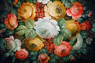 Black tray painted with floral patterns.