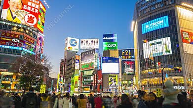 Shibuya Scramble crossing with crowd of people in Tokyo, Japan