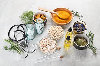 Alternative medicine herbs and homeopathic globules