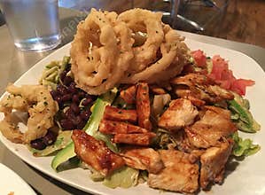 Onion rings with BBQ Chicken Salad