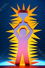 Paper cut concept - man holding a cup after winning the championship