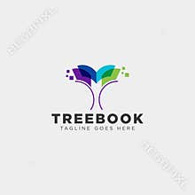 tree, plant and flower book education line logo template vector illustration icon element