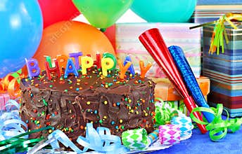 Happy Birthday Cake and balloons