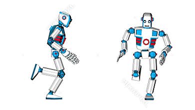 3d robot in cartoon style is running