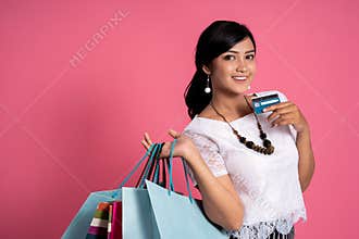Women shopping In the summer with credit card