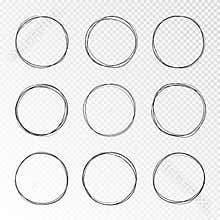 Doodle sketched circles. Hand drawn scribble isolated rings.