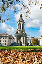 The Campanile of Trinity College with fall color