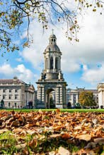 The Campanile of Trinity College with fall color