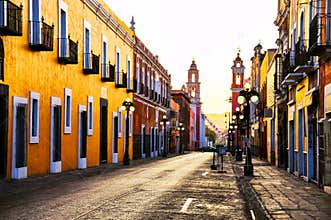 Morning streets in colonial city Puebla, Mexico