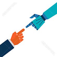 Robotic and human hands connection