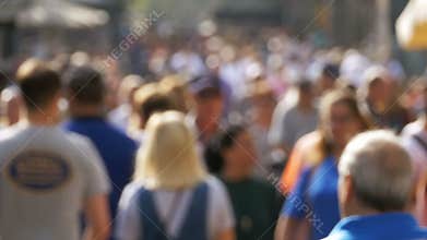 Anonymous Crowd of People Walking on City Street in a Blur. Slow Motion