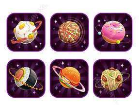 App icons with food planets.