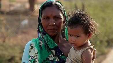 April 2016. India. Bihar. Scared poor indian village children.