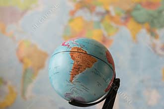 South America map on a globe