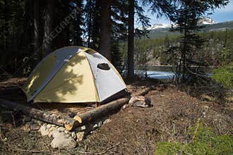 Tent set up on campsite
