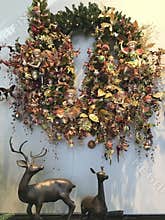 Christmas decoration wreath, filled with elves and deer