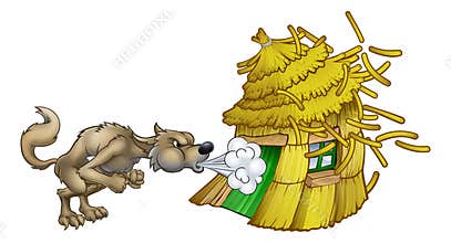 Three Little Pigs Big Bad Wolf Blowing Straw House