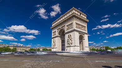 The Arc de Triomphe Triumphal Arch of the Star timelapse hyperlapse is one of the most famous monuments in Paris
