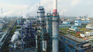 Aerial View Large Gas and Oil Refinery Industrial Complex