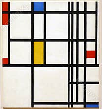 Photo of the original painting by Piet Mondrian: `Composition in Red, Blue, and Yellow`