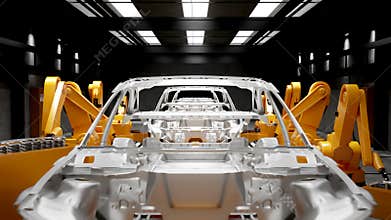 Moving transporter of conveyor belt with frameworks of unfinished cars