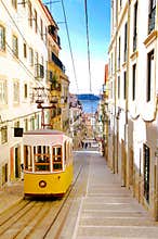 Lisbon Bica Cablecar, Yellow Tram, Old Uptown, Travel Lisboa