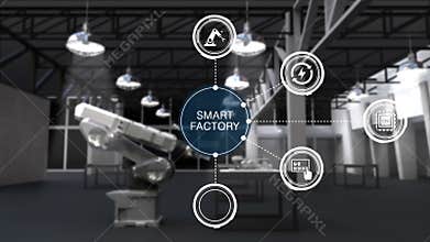 Product to using Robot arm in Smart factory. Surrounded Smart factory information graphic icon. internet of things.2.