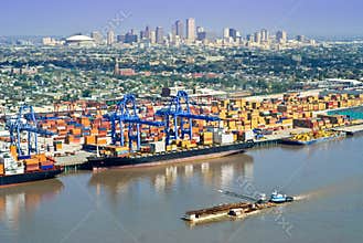 New Orleans Cityscape with Port Activity
