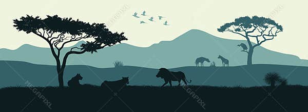Black silhouette of animals of African savannah